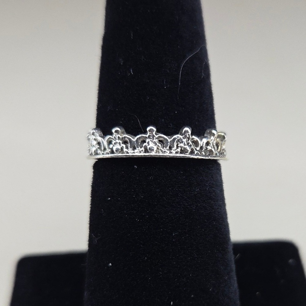 Silver Tone Crown Tiara Band Ring Filigree Princess‎ Stackable Size 7